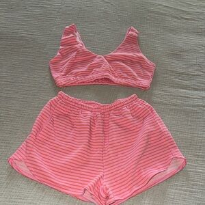 Wild fable Women’s Pink Striped Lounge Bralette & Shorts Set